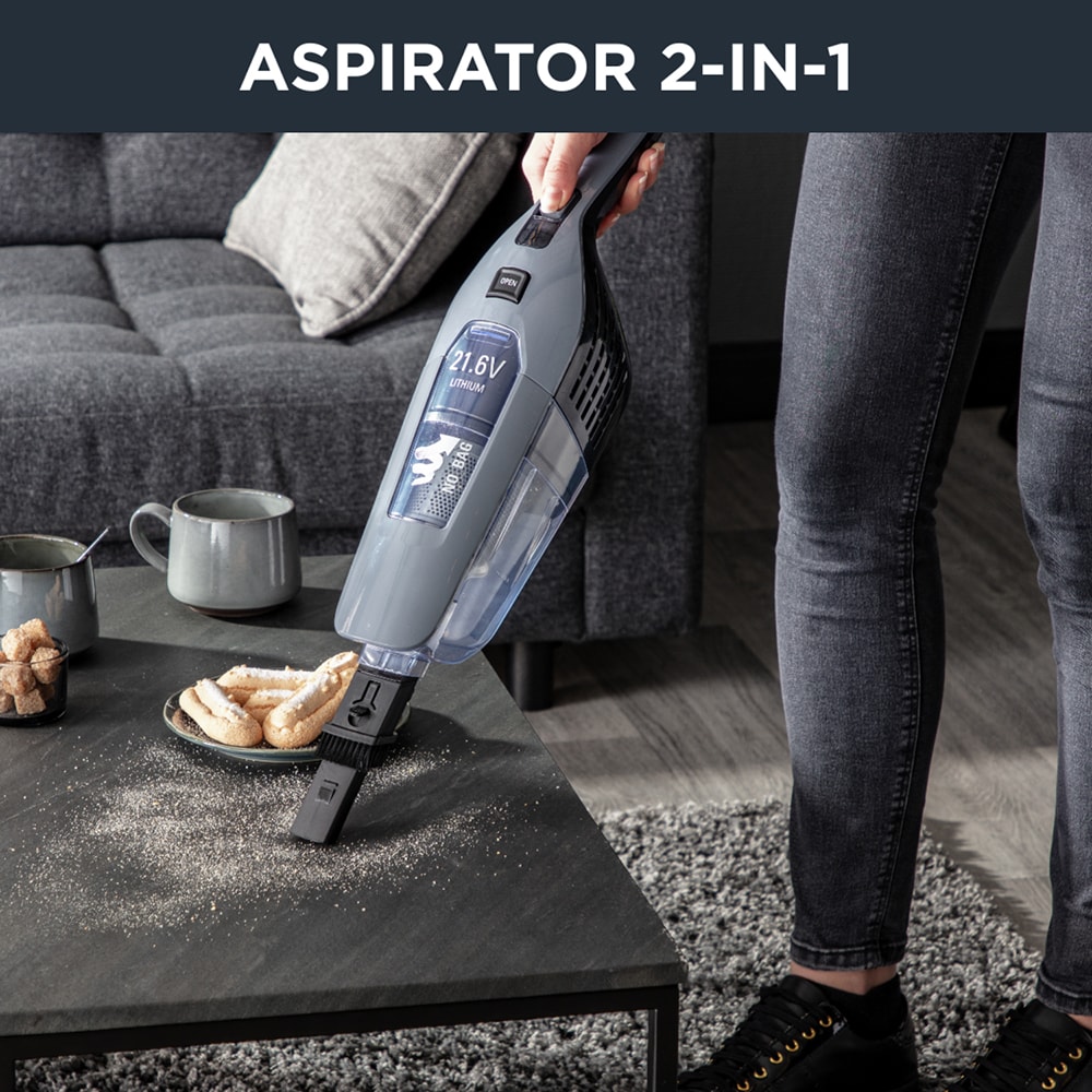 Aspirator vertical ROWENTA Dual Force 2in1 RH6756WO, 0.6l, 21.6V, autonomie max 75 min, tehnologie ciclonica, gri