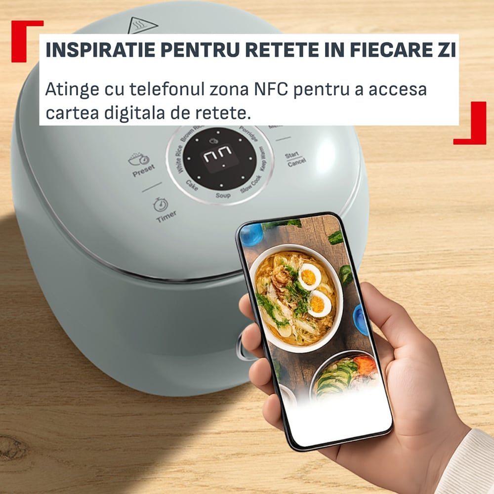 Aparat pentru gatit orez TEFAL Pop RK5354E0, 2l, 350W, 8 programe, gri