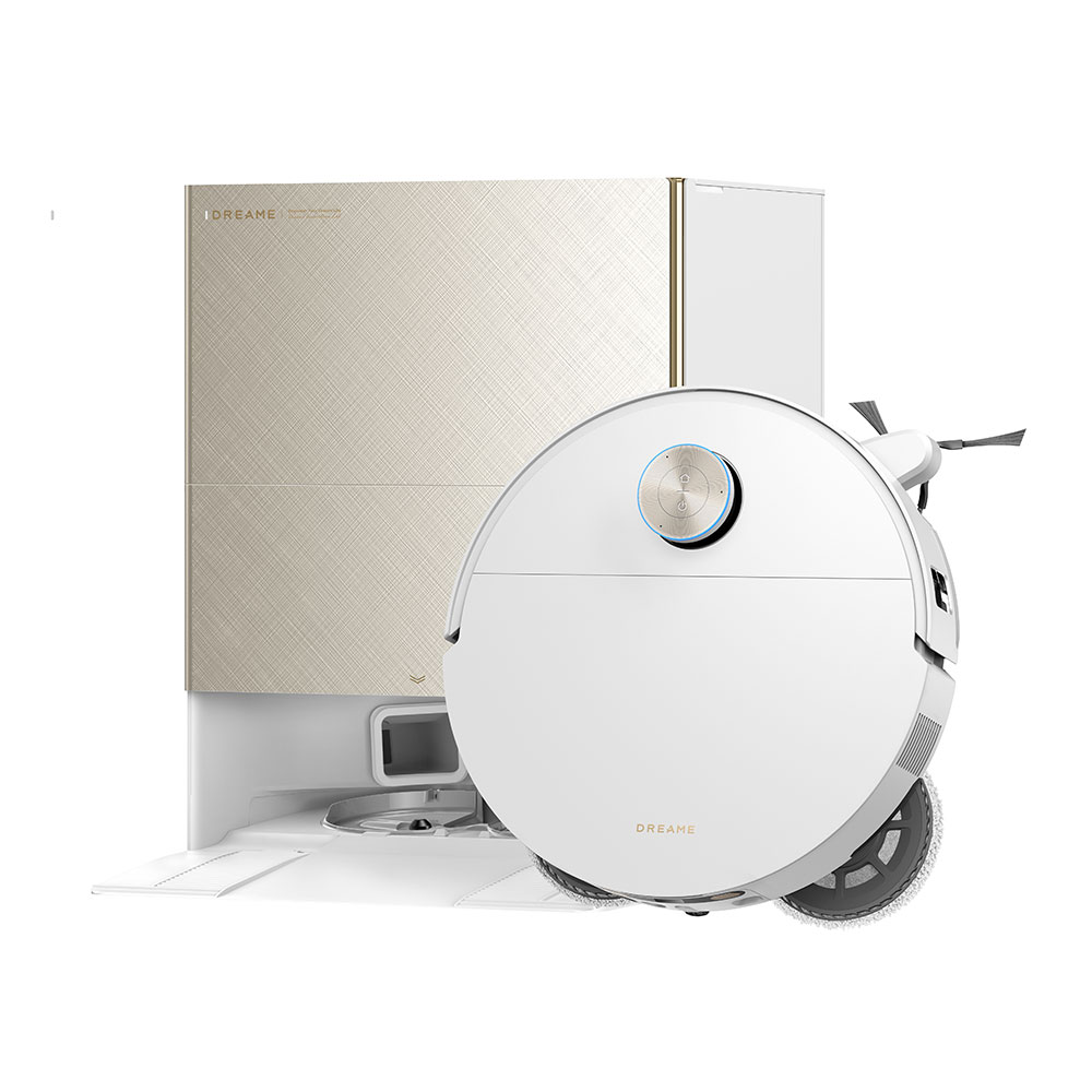 Aspirator robot DREAME X60 Ultra Complete RLX87DEWH, 0.23l, 14.4V, autonomie max 180 min, HyperStream Detangling DuoBrush 2.0, alb-auriu