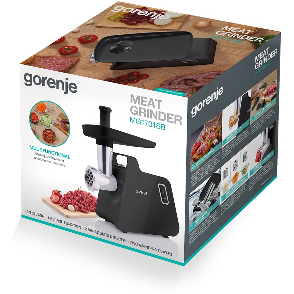 Masina de tocat carne GORENJE MG1701SB, 2.3kg/min, 1700W, accesoriu carnati/radere/feliere, negru