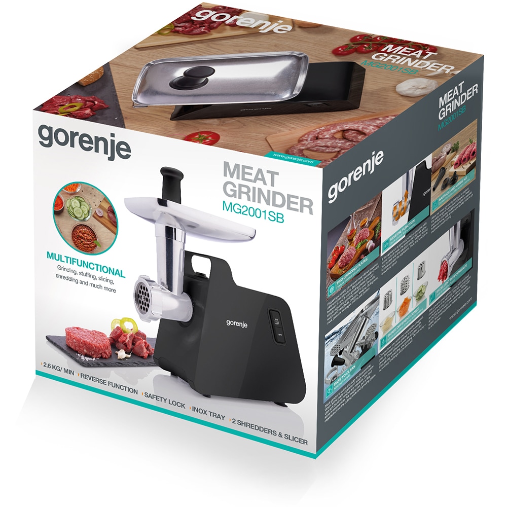 Masina de tocat carne GORENJE MG2001SB, 2.6kg/min, 2000W, accesoriu carnati/radere/feliere, negru
