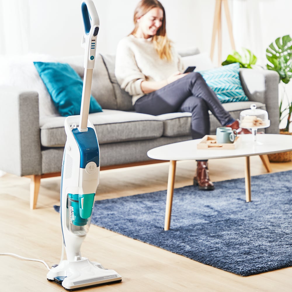 Aspirator vertical cu abur ROWENTA Clean&Steam Revolution RY7777WH, 0.47l, 1500W, alb-albastru