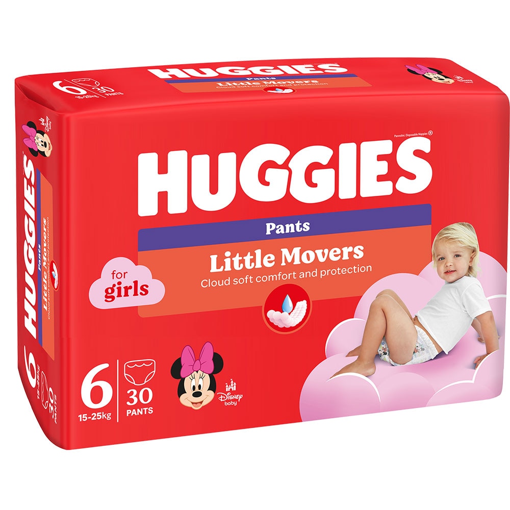 Scutece chilotel HUGGIES Little Movers nr 6, Fata, 15-25 kg, 30 buc