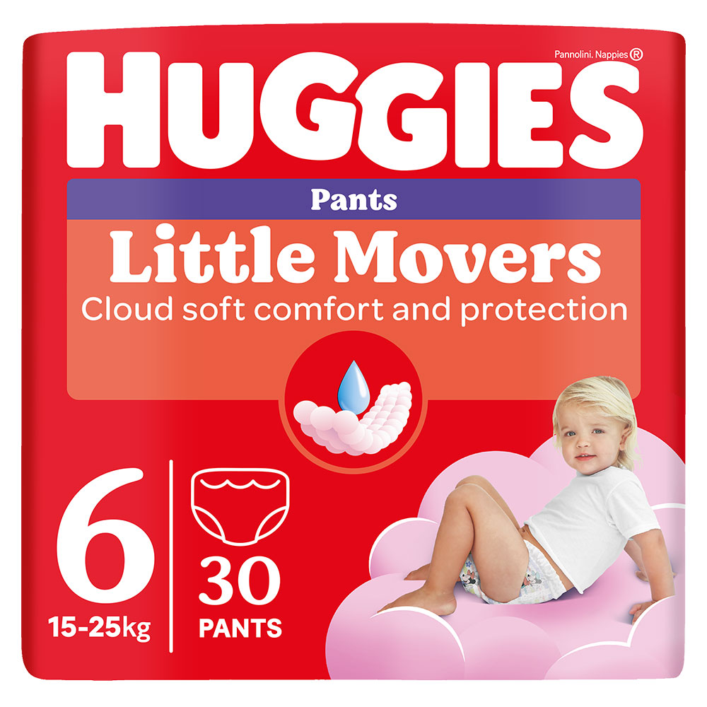 Scutece chilotel HUGGIES Little Movers nr 6, Fata, 15-25 kg, 30 buc