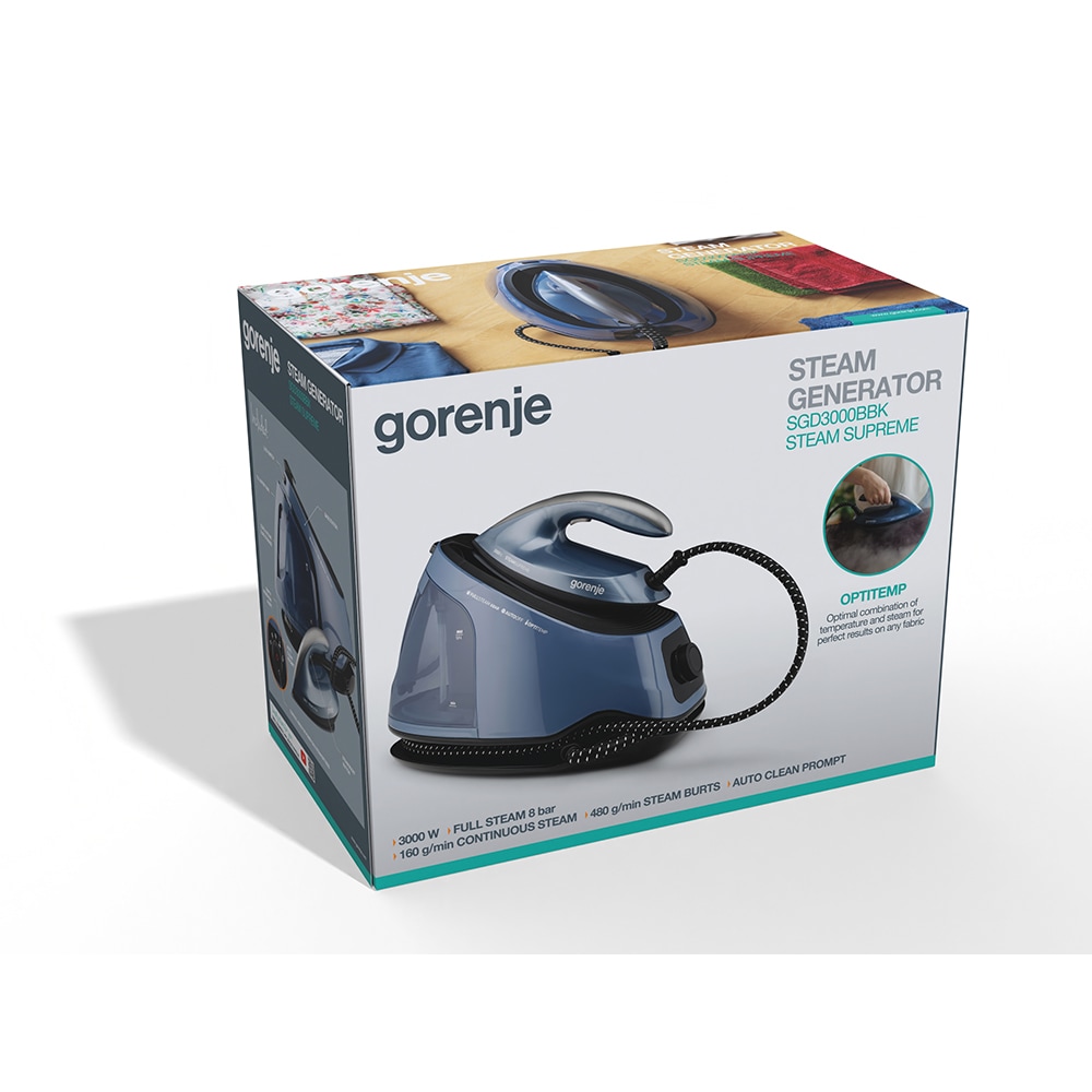 Statie de calcat GORENJE SGD3000BBK, 3000W, 480g/min, 1500ml, talpa ceramica, albastru-negru