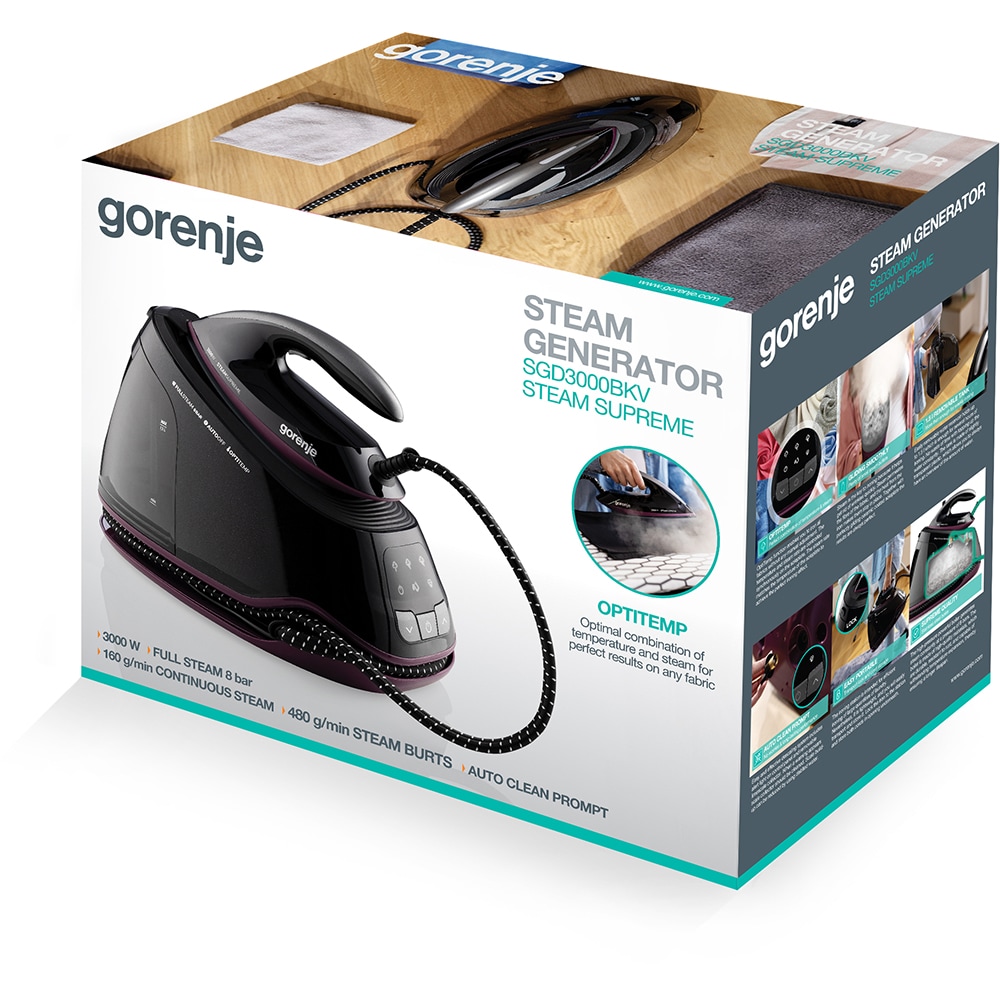 Statie de calcat GORENJE SGD3000BKV, 3000W, 480g/min, 1500ml, talpa ceramica, negru-mov