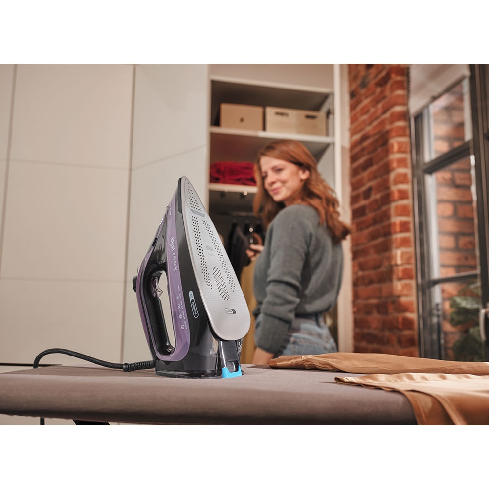 Fier de calcat BRAUN TexStyle 9 SI9661VI, 3100W, 250g/min, 330ml, talpa Eloxal Plus, violet-negru