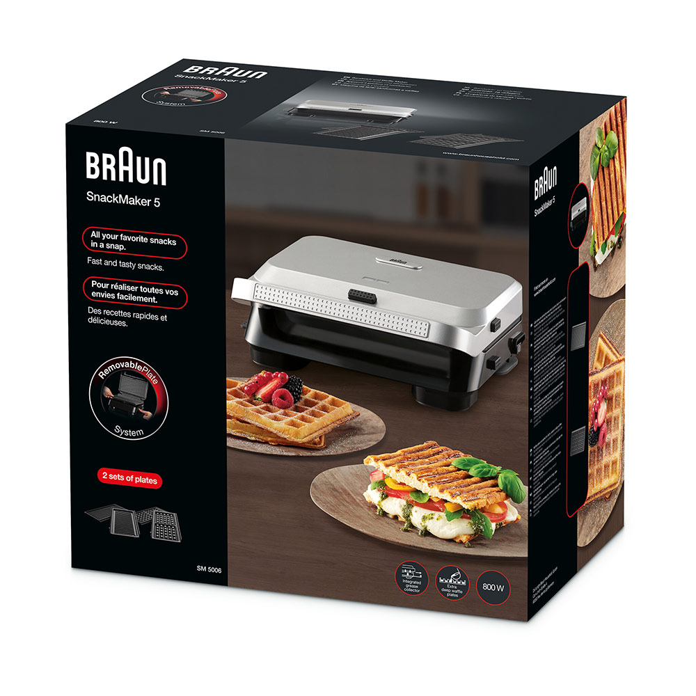 Sandwich maker BRAUN SM5006, 800W, 2 placi detasabile, negru-argintiu