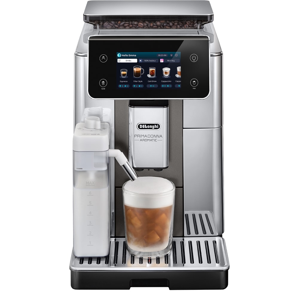 Espressor automat DELONGHI PrimaDonna Aromatic ECAM630.75.TSM, 2.2l, 1450W, 19 bar, 35 de bauturi calde si reci, argintiu