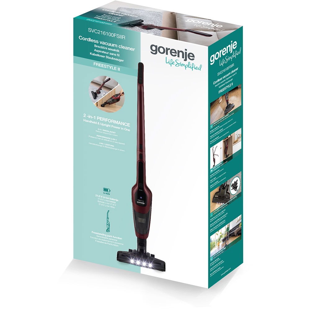 Aspirator vertical GORENJE SVC216100FSIIR, 0.5l, 21.6V, autonomie max 60 min, rosu