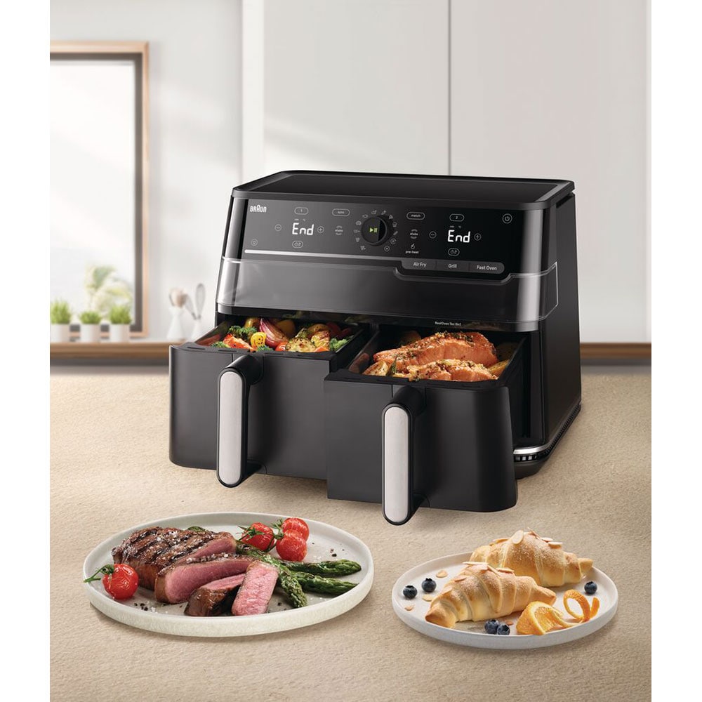 Friteuza cu aer cald dubla BRAUN TwinCook 5 TD5073, 10l, 2.5kg, 2850W, negru-gri inchis