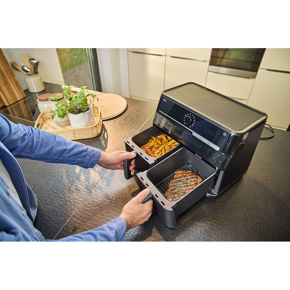 Friteuza cu aer cald dubla BRAUN TwinCook 5 TD5073, 10l, 2.5kg, 2850W, negru-gri inchis