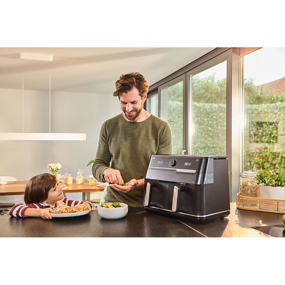 Friteuza cu aer cald dubla BRAUN TwinCook 5 TD5073, 10l, 2.5kg, 2850W, negru-gri inchis