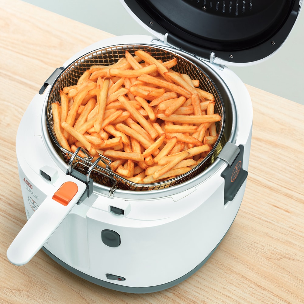 Friteuza TEFAL One Filtra FF1621, 1.2kg, 2.1l, 1900W, filtru ulei, alb-gri inchis