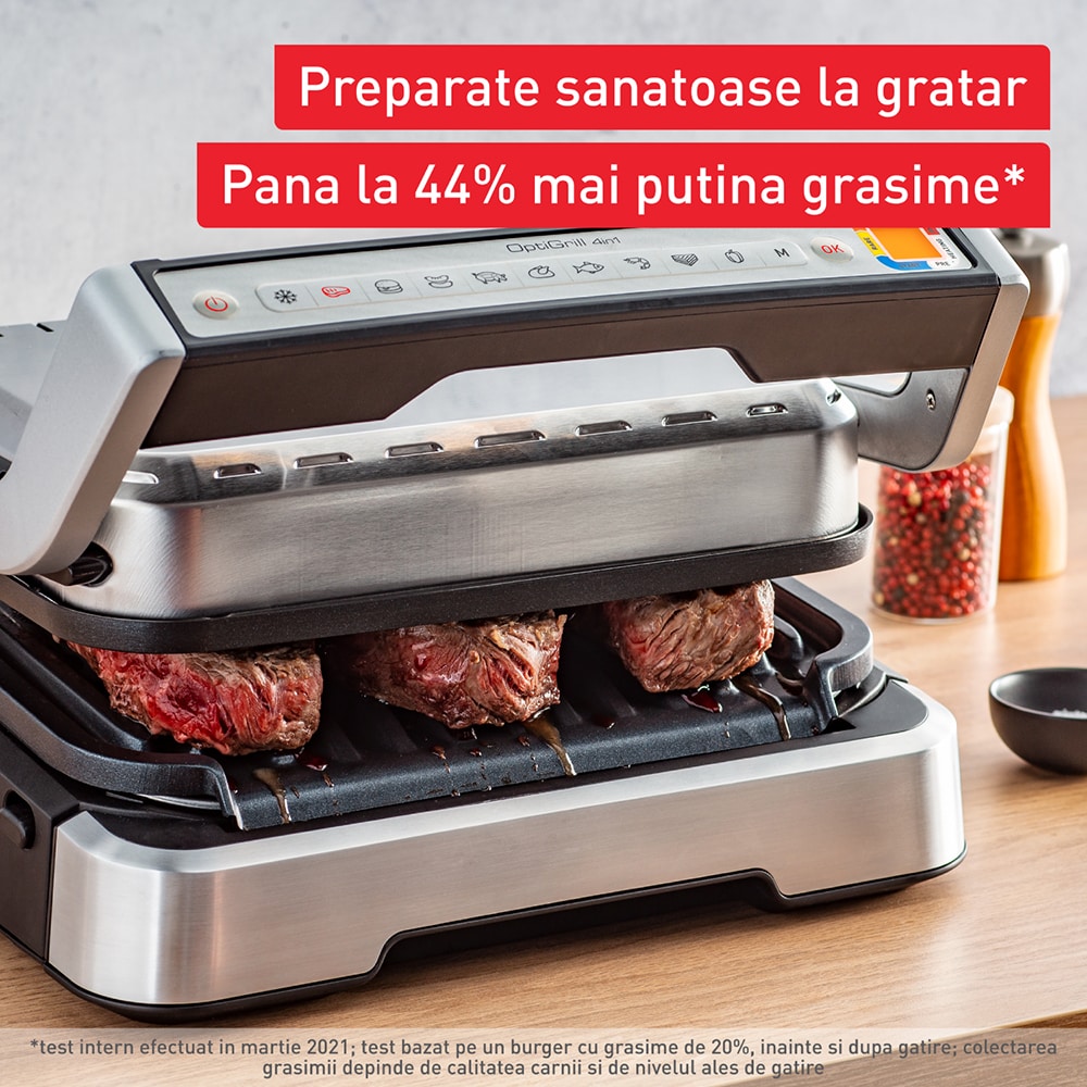Gratar electric TEFAL OptiGrill 2in1 GC772D30, 9 programe, 2100W, argintiu-negru