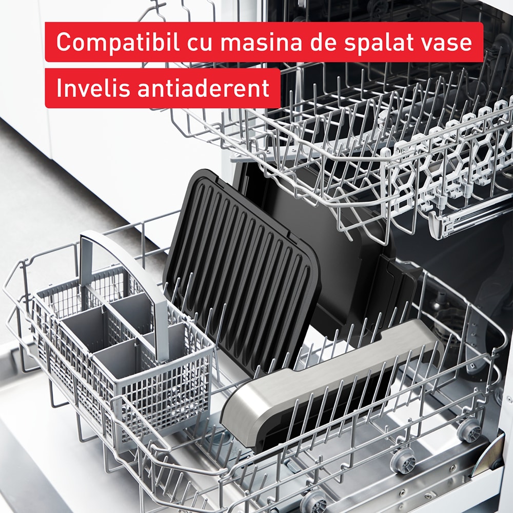 Gratar electric TEFAL OptiGrill 2in1 GC772D30, 9 programe, 2100W, argintiu-negru