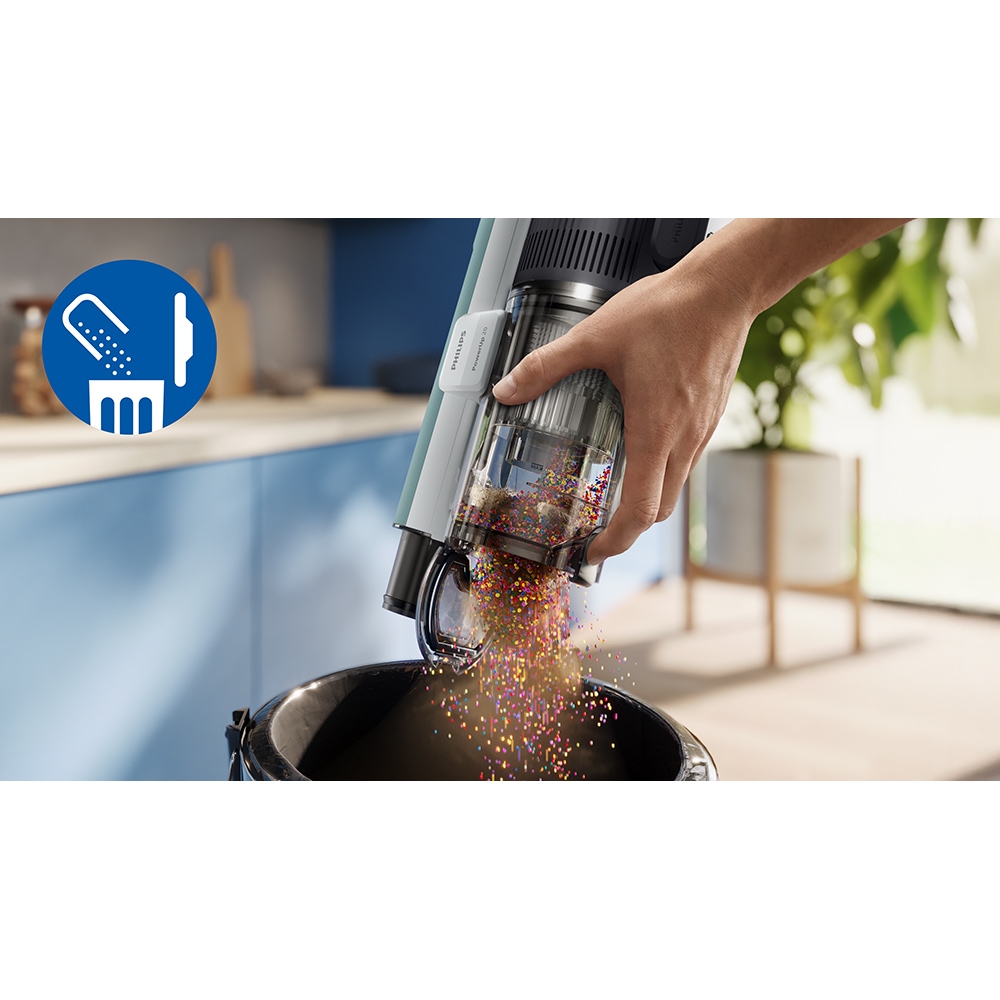 Aspirator vertical PHILIPS PowerUp 2 XC2233/10, 0.61l, autonomie max 50 min, Tehnologie PowerUp, verde deschis-argintiu