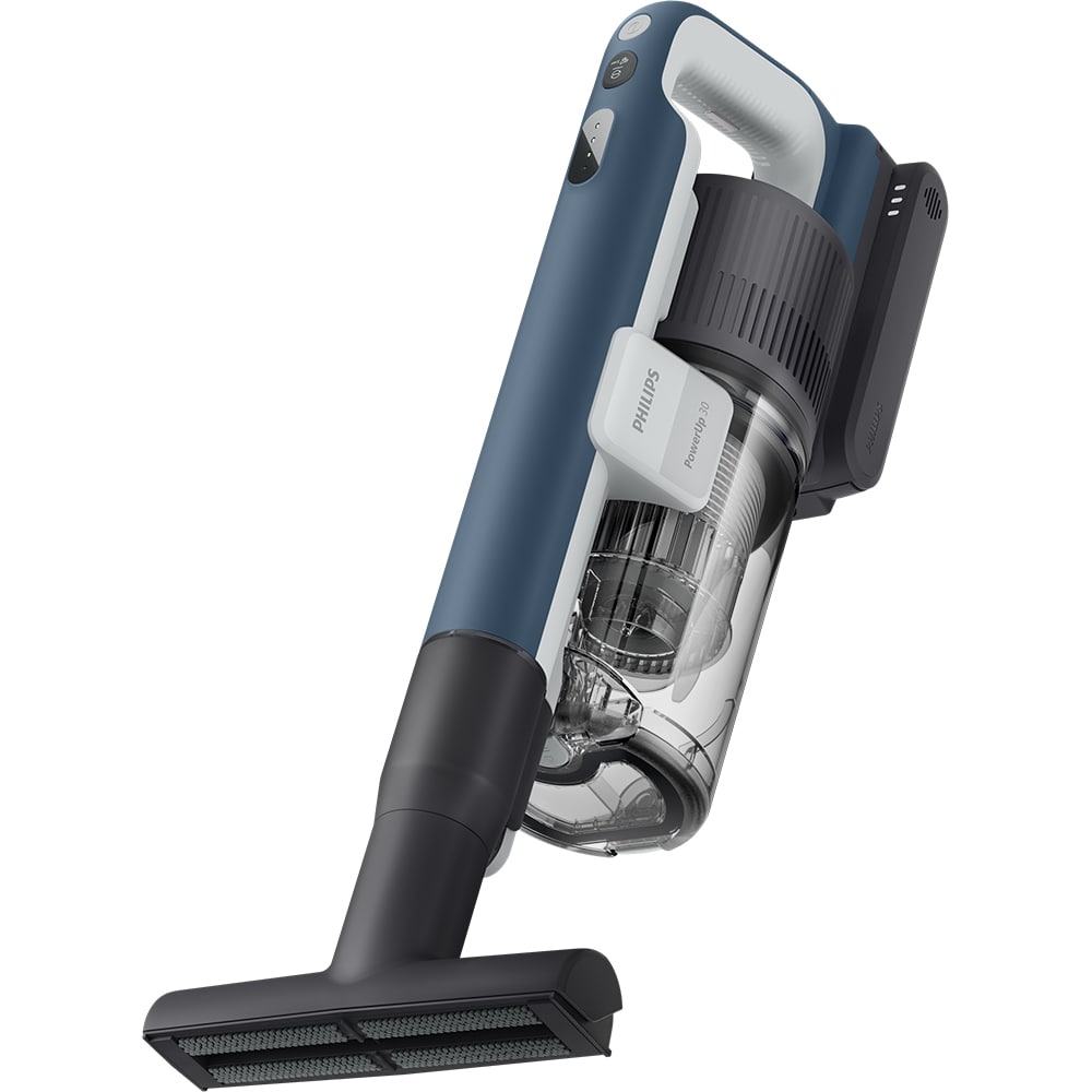 Aspirator vertical PHILIPS PowerUp 3 Aqua XC3363/10, 0.61l, autonomie max 50 min, Tehnologie PowerUp, albastru inchis
