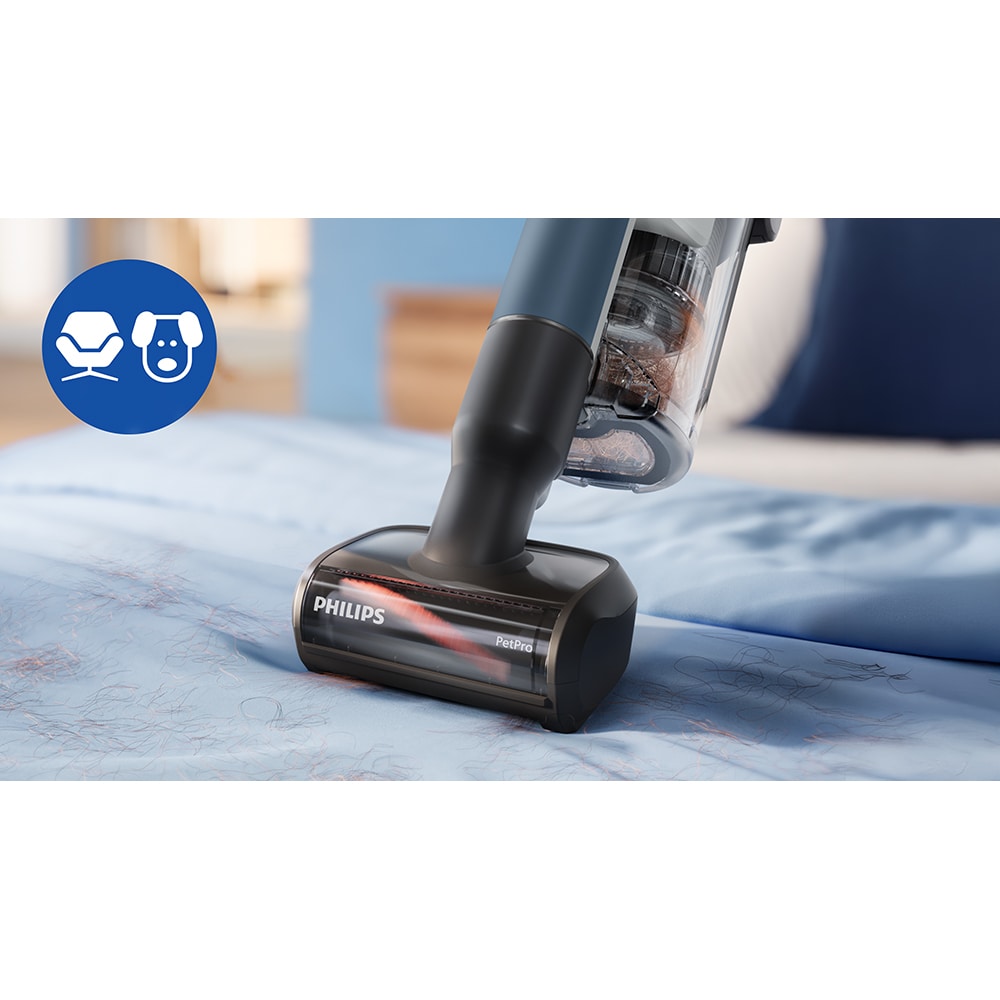 Aspirator vertical PHILIPS PowerUp 3 Aqua XC3363/10, 0.61l, autonomie max 50 min, Tehnologie PowerUp, albastru inchis