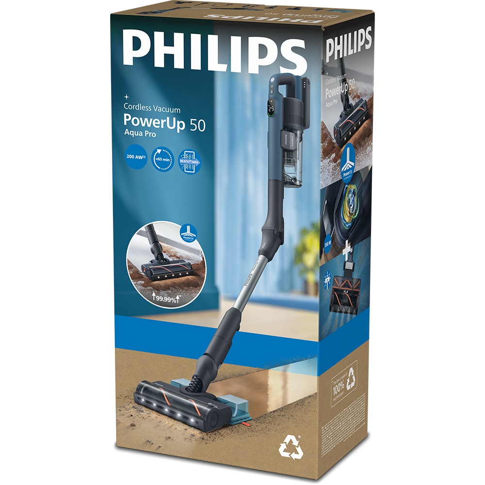 Aspirator vertical PHILIPS PowerUp 5 Aqua XC5373/10, 0.61l, autonomie max 65 min, mod Aqua, albastru inchis