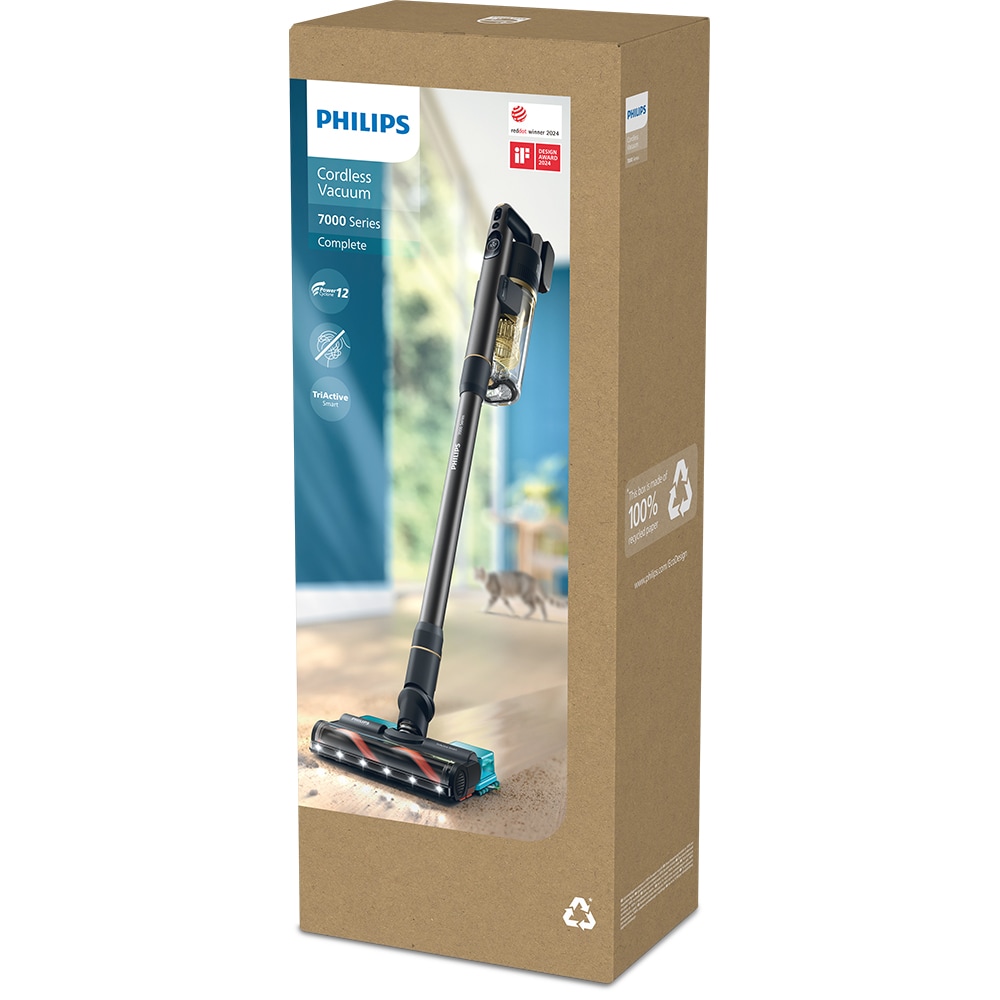 Aspirator vertical PHILIPS Seria 7000 Complete XC7167/01, 0.6l, 25.2 V, autonomie max 80 min, PowerCyclone 12, negru-galben