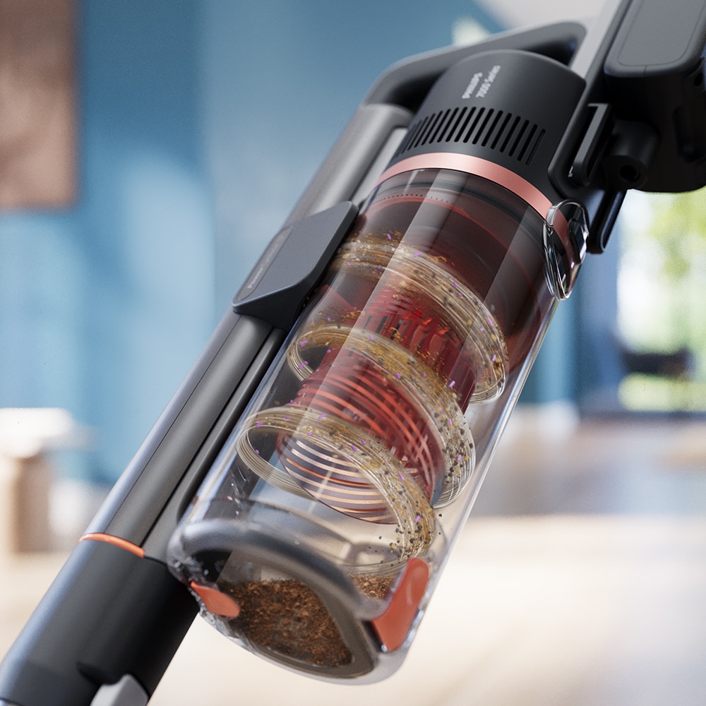 Aspirator vertical PHILIPS Seria 7000 Complete XC7167/01, 0.6l, 25.2 V, autonomie max 80 min, PowerCyclone 12, negru-galben