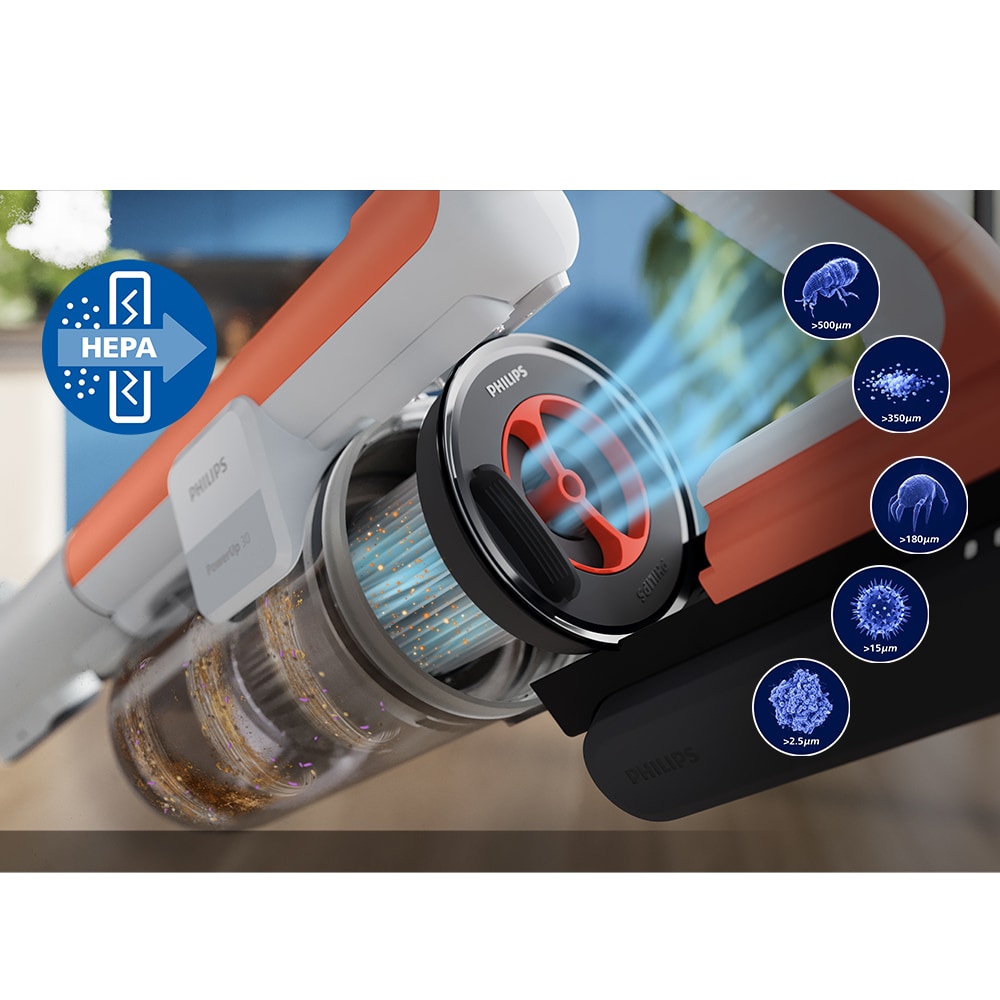 Aspirator vertical PHILIPS PowerUp IQ 7 XC7383/10, 0.82l, autonomie max 100 min, Tehnologie Dust IQ, bleumarin