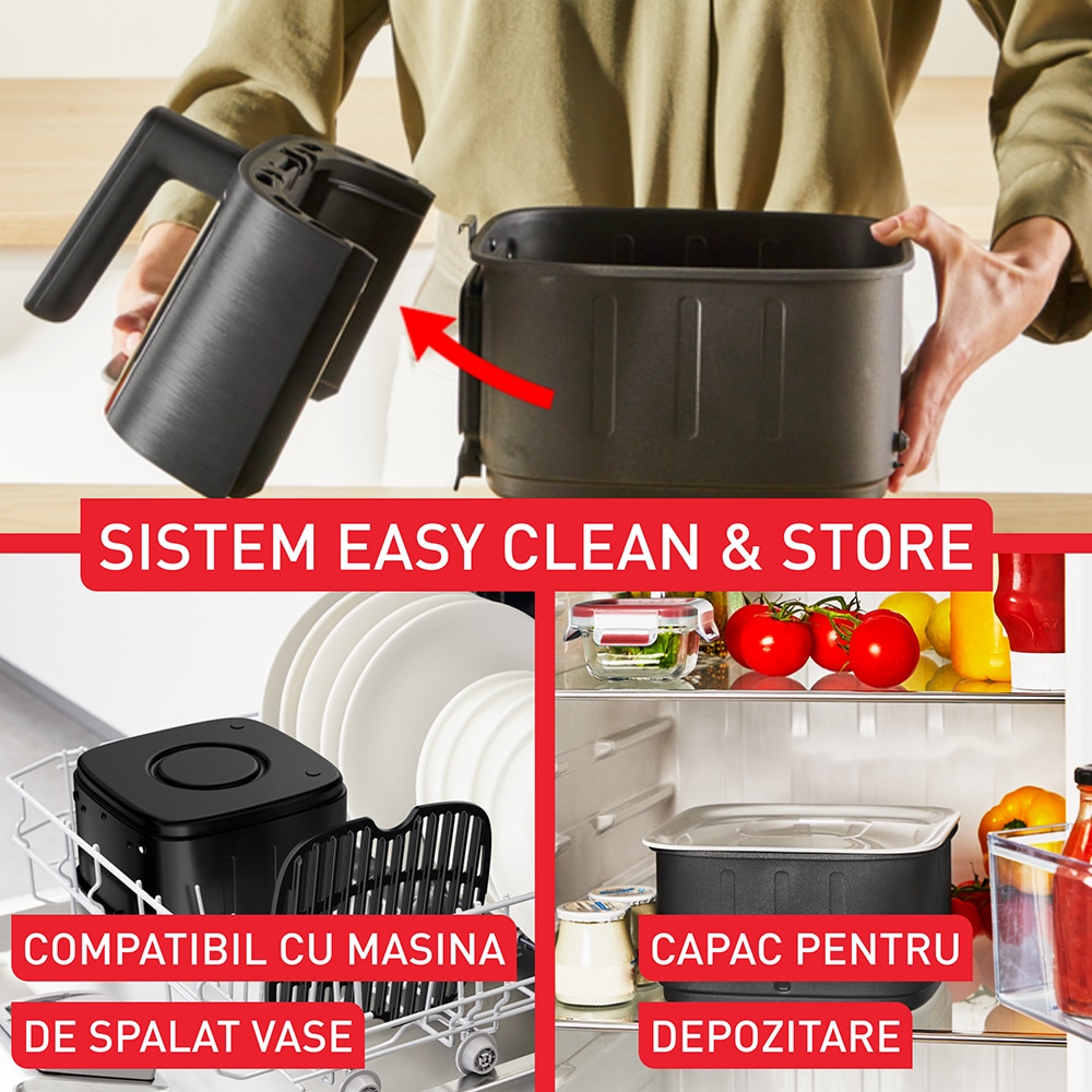 Friteuza cu aer cald TEFAL Easy Fry Silence EY5568E0, 1.5kg, 5l, 1670W, argintiu-negru