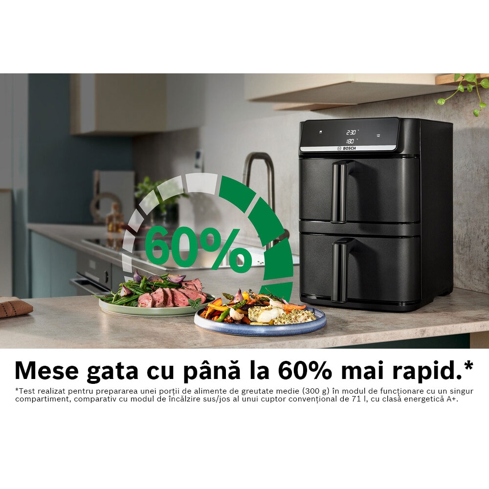 Friteuza cu aer cald dubla BOSCH Seria 6 MAFD661B4, 12l, 2800W, negru