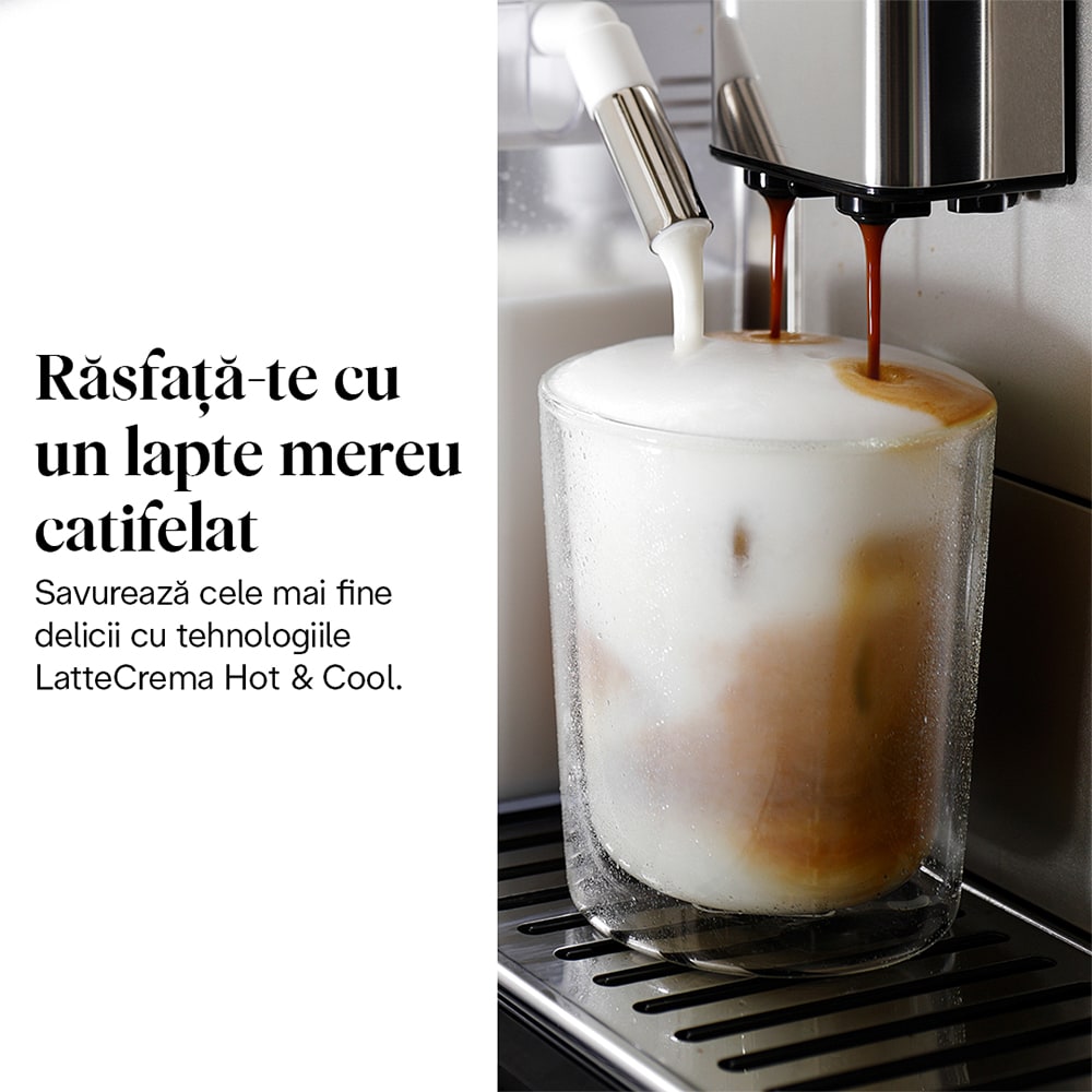 Espressor automat DELONGHI PrimaDonna Aromatic ECAM630.75.TSM, 2.2l, 1450W, 19 bar, 35 de bauturi calde si reci, argintiu