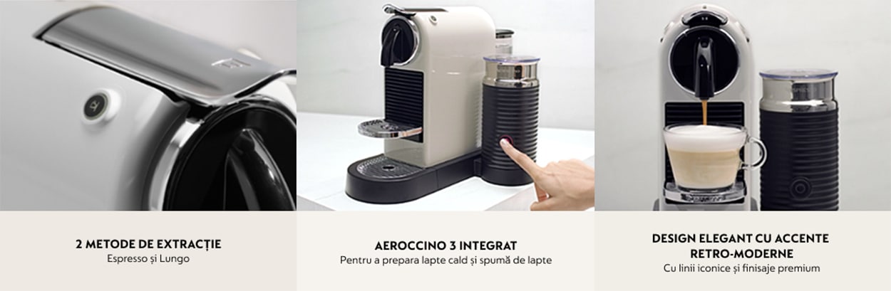 Pachet espressor capsule NESPRESSO CitiZ + Aparat spumare lapte