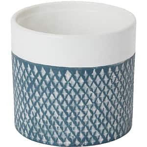Ghiveci rotund GOODHOME, argila, 14 cm, albastru-alb