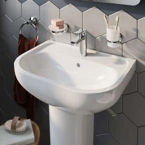 Lavoar baie GOODHOME Cavally, ceramica, montare pe perete, 56 x 40 cm, alb lucios