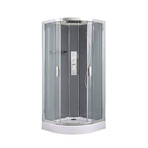 Cabina dus cu hidromasaj GOODHOME Beloya, semirotunda, profil metalic cromat, sticla securizata, 90 x 90 x 220 cm, alb/gri