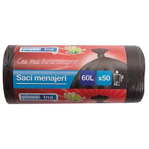 Saci menajeri PLASTINA, 50 bucati, 60 l, gri