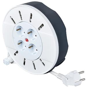 Prelungitor DIALL H05VV-F, 4 prize Schuko, 10 m, 1.0 mm, cu tambur, negru/alb