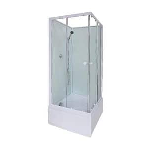 Cabina dus simpla inalta GOODHOME Arkell, patrata, profil metalic, sticla securizata, 80 x 80 x 200 cm, alb