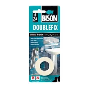 Banda dubla adeziva Bison, 19 mm x 1.5 m, alb