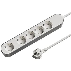 Prelungitor JACOBSEN, 5 prize Schuko, 1.5 m, 1.5 mm, alb/gri