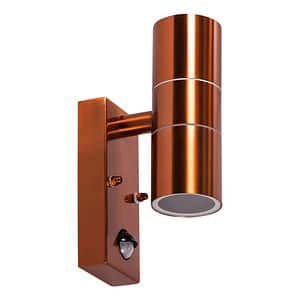 Lampa gradina cu senzor ERSTE Antal, 2 x GU10, 35W, IP65, otel si sticla, alama