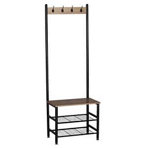 Cuier cu pantofar Skalo, metal/PAL, 60 x 40 x 175 cm, negru-maro