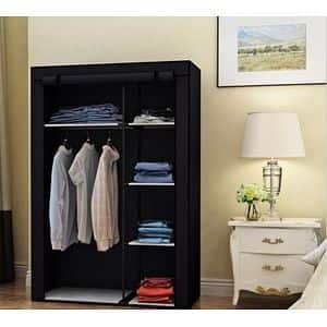 Dulap portabil Unic Spot Ro, 2 fermoare, textil, 98.3 x 46 x 158 cm, negru