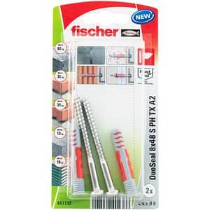 Set de 2 dibluri duopower 8x48 mm cu holsurub de inox A2 pentu fixari etanse in zone constant umede Fischer