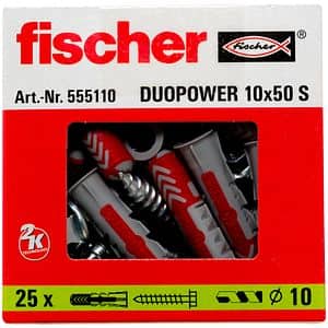 Diblu nylon duopower 10 x 50 cu holsurub aferent total filetat cu cap hexagonal si saiba  Fischer