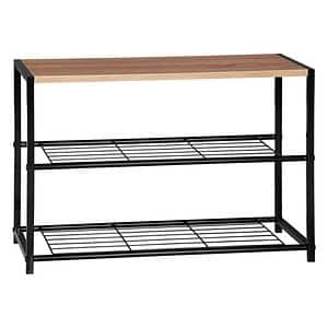 Suport incaltaminte Mili, 3 polite, metal si PAL, 60 x 30 x 43 cm, negru-maro