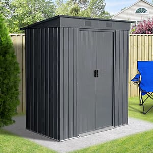 Casuta gradina GOODHOME, metal, 174 x 110 x 191 cm, gri inchis