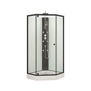 Cabina dus cu hidromasaj, semirotunda, profil metalic, sticla securizata, 85 x 85 x 225 cm, negru/alb
