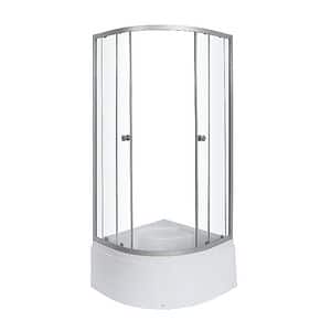 Cabina dus simpla, inalta, semirotunda, profil metalic, sticla securizata, 80 x 80 x 197 cm, alb