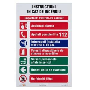 Indicator "Instructiuni in caz de incendiu" Creative Sign, 20 x 30 cm