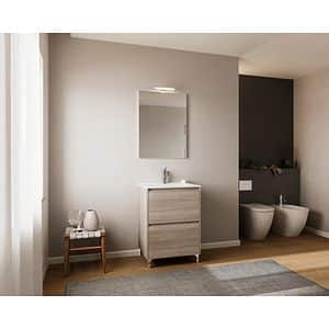 Set mobilier baie Lisabona, cu lavoar si oglinda, baza 66 x 51 x 92 cm, PAL si ceramica, maro